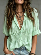 Women's Cozy Minimalist Solid-color Round Neck 100% Cotton Shirt