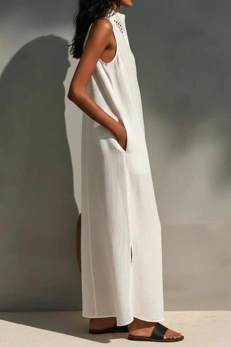 Women's Minimalist Sleeveless Maxi Dress With Cutout Neckline