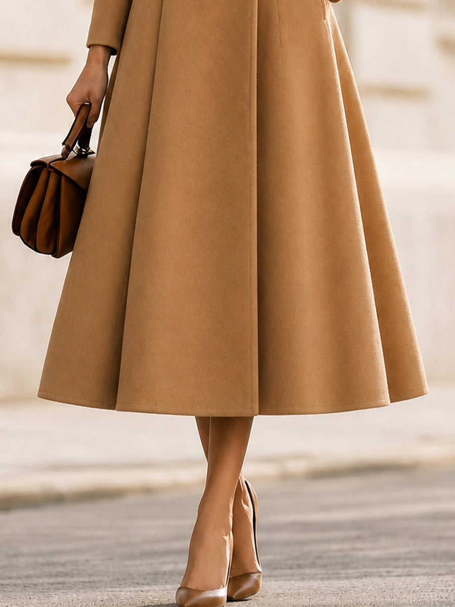 Asymmetric Wrap Collar Belted Fit & Flare Midi Coat Dress