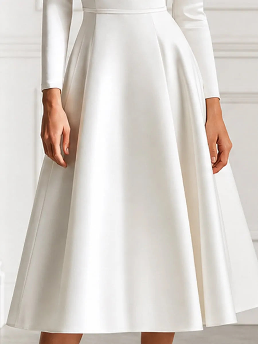 Cowl Neck Satin A Line Midi Wedding Guest Dress