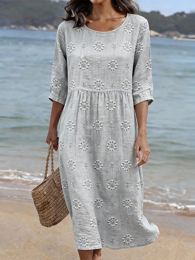 Relaxed Linen Blend Midi Dress