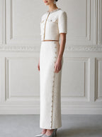 Tweed Crystal-Embellished Cropped Jacket & Maxi Skirt Two-Piece Set
