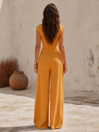 Bohemian Retro Western Lapel Sleeveless Cotton-Linen Jumpsuit