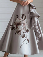 Sculptural Floral Ruffle Satin Evening Gown