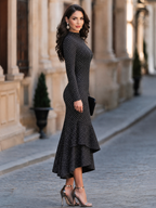Polka Dot Mock Neck Ruffle Mermaid Maxi Dress