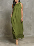 Printed Linen And Cotton Sleeveless Dress