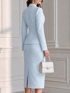 Elegant Jacquard Blazer & Pencil Skirt Two-Piece Suit Set