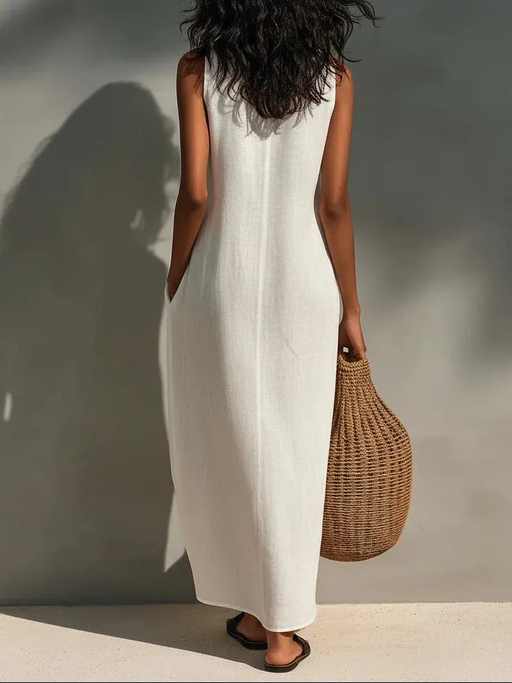 Minimalist Sleeveless Maxi Dress With Cutout Neckline