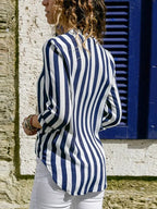 Striped Linen Blend V-Neck Long Sleeve Shirt
