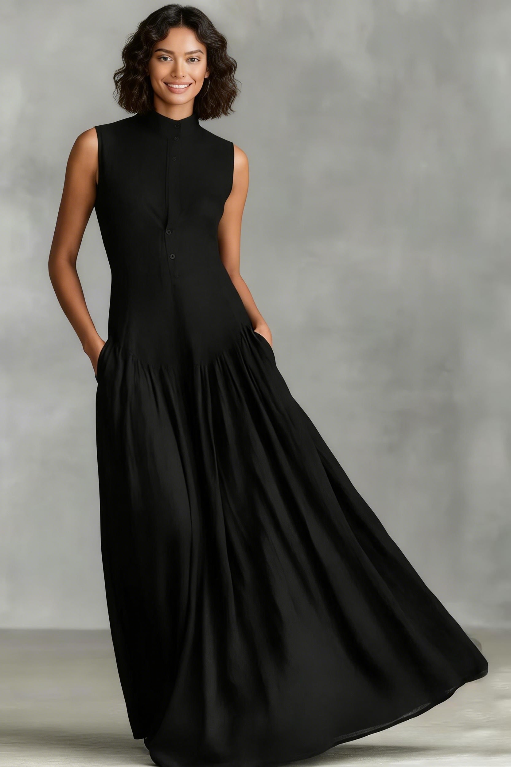 Women's Minimalist   Linen Blend   Sleeveless Maxi Dress