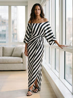 Statement Monochrome Stripe Asymmetric Maxi Dress