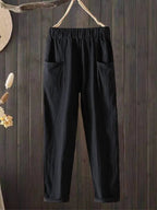 Women's Casual Pure Color Literary Cotton Pants