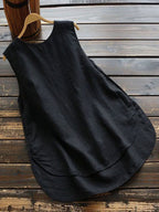 Women's Solid Color Round Neck Sleeveless Loose Linen Top