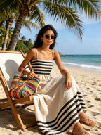 Black And Beige Stripe Spaghetti Strap Maxi Dress
