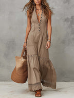 Classic Khaki Pure Cotton Sleeveless Maxi Dress