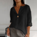 Solid Color Linen Blend Loose Blouse