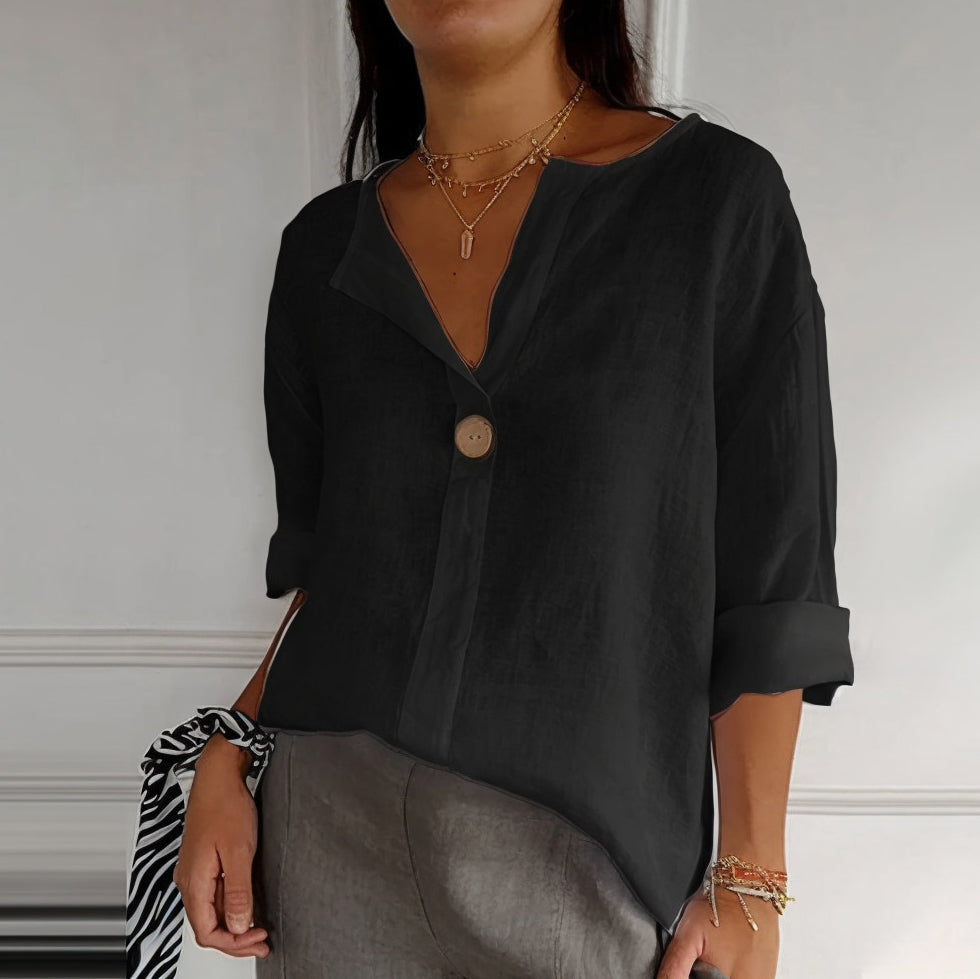 Solid Color Linen Blend Loose Blouse
