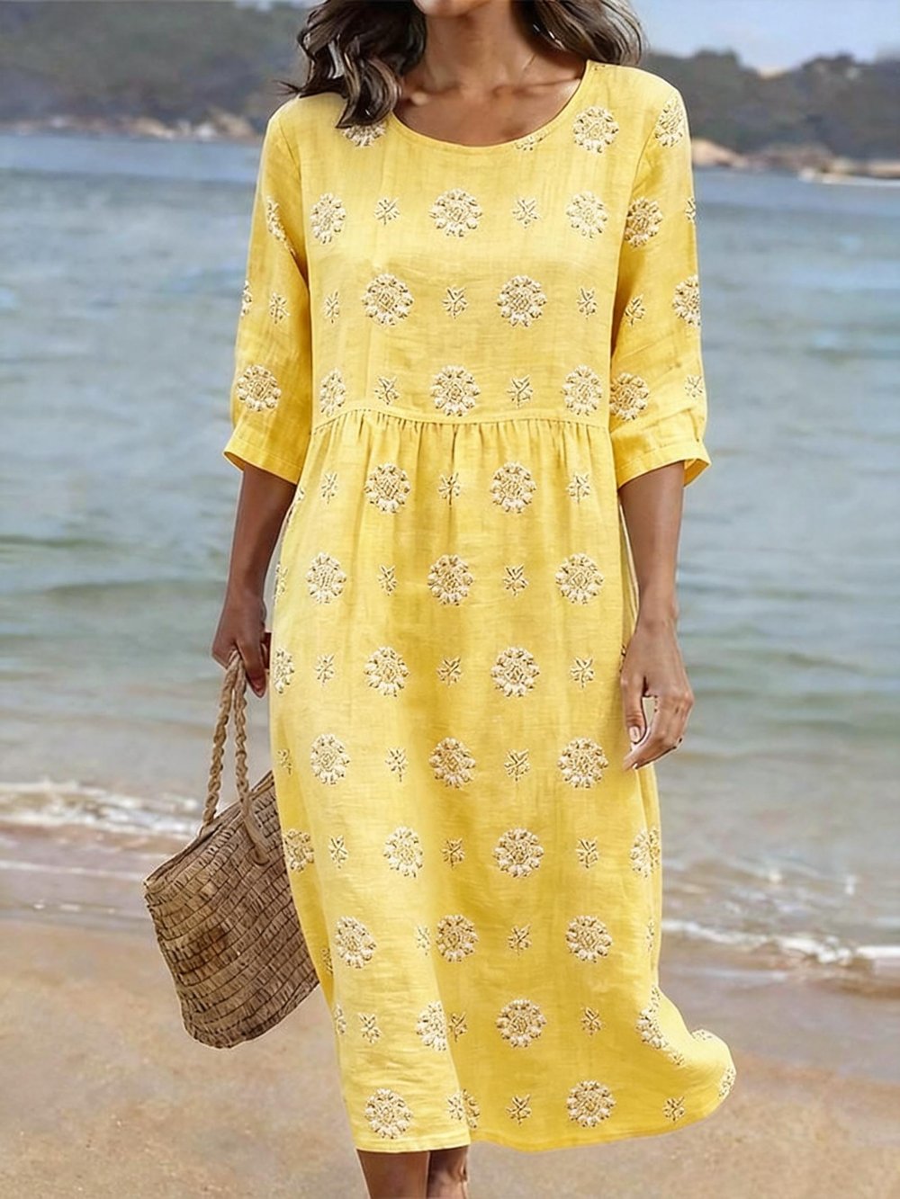 Relaxed Linen Blend Midi Dress