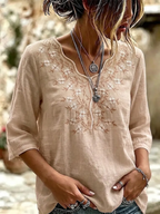 Women's Art Casual Ethnicity Floral Embroidery Blouse Shirt