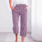 Women's Casual Summer Linen Pants High Waisted Loose Yoga Sweatpants Crop Pants with Pockets
