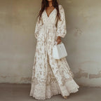 Women's Long Sleeve Printed Lace Maxi Dress