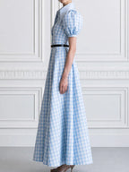 Gingham Check Puff Sleeve Maxi Shirt Dress with Belt