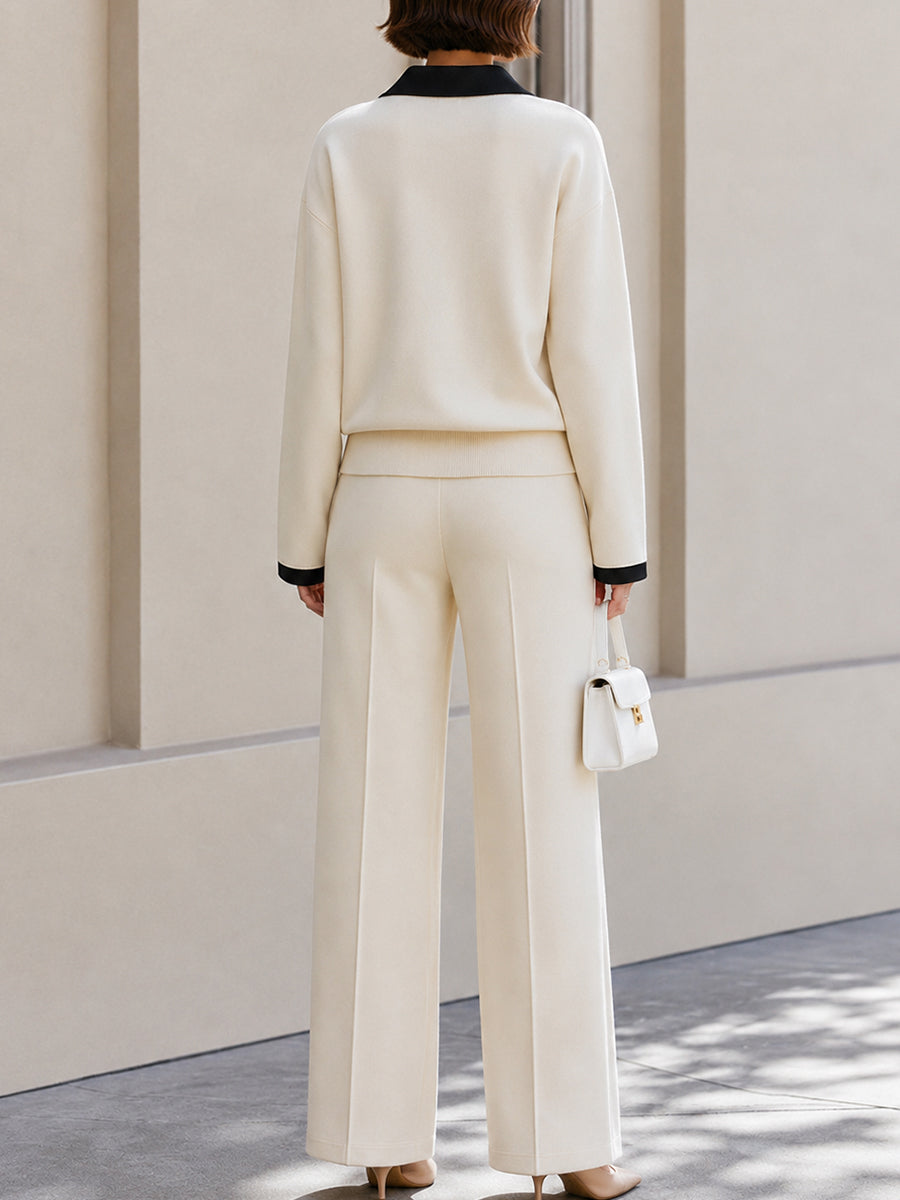 Contrast Black Collar Co‐Ord Set For Smart Casual & Office Occasions