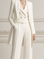 White Tailored Coat Blazer & Wide Leg Pants Three-Piece Set