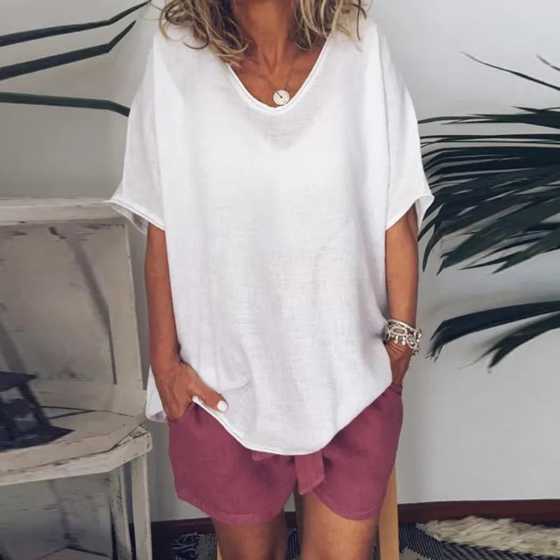 Solid Color Loose Short Sleeved Casual T-shirt