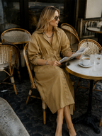 Relaxed Luxe Deep V Collared Utility Midi Dress