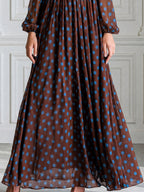 Brown And Blue Polka Dot Chiffon Maxi Dress