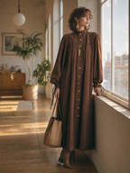 Elegant Chocolate Brown Button Front Maxi Dress
