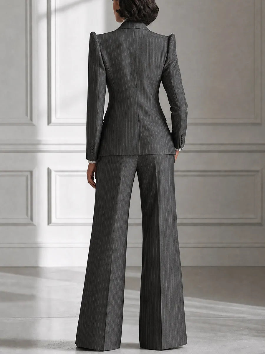 Women's Vintage Pinstripe 3-Piece Power Suit Set – Structured Blazer, Waistcoat & Wide-Leg Trousers