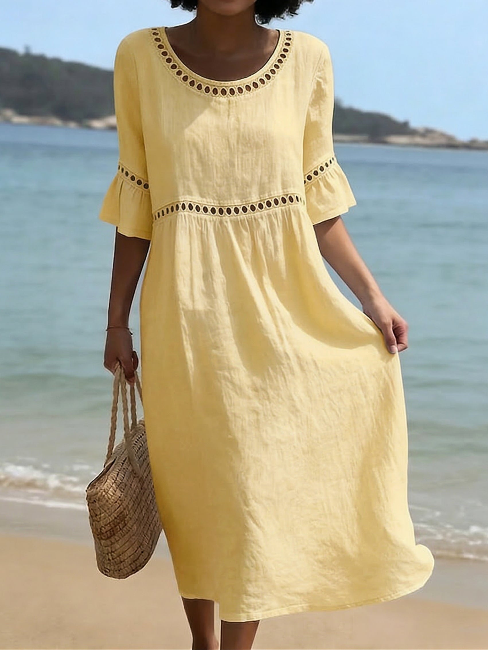 Cozy Lace Splicing Loose Cotton-linen Dress