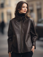 High-Neck Zip-Up Faux Leather Jacket