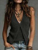 Women's Cozy Minimalist Solid-color V-neck 100% Cotton Vest