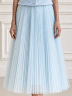 Tweed Short Sleeve Jacket & Pleated Tulle Midi Skirt Set