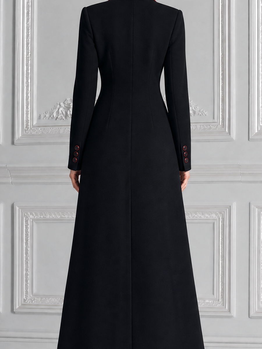 Black Red Contrast Longline Blazer Coat & Wide Leg Pants Set
