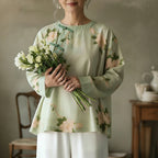 Women's Casual Floral Art Linen Blend Blouse