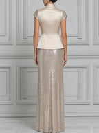 Satin Peplum Vest Sequin Maxi Dress