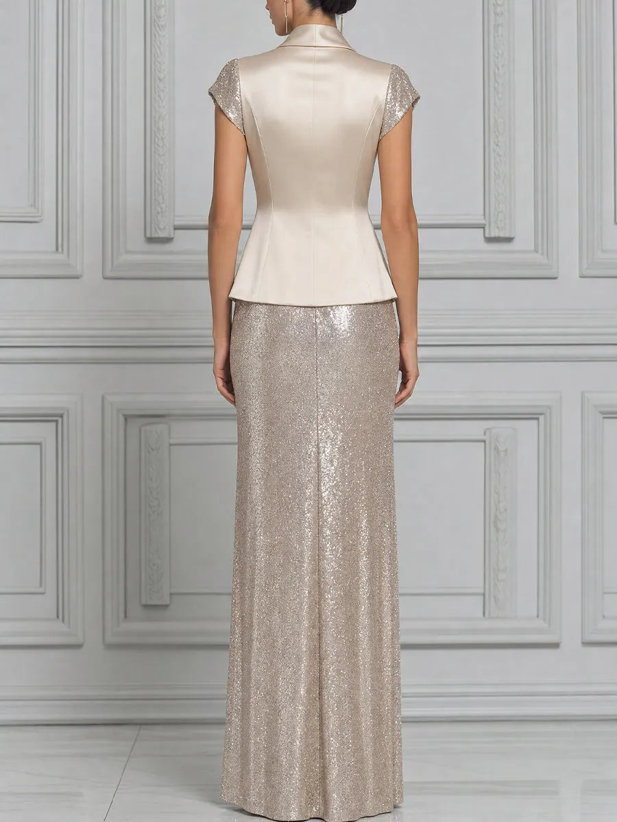 Satin Peplum Vest Sequin Maxi Dress
