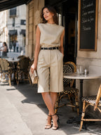 Minimalist Structured Sleeveless Top And Tailored Bermuda Shorts Set