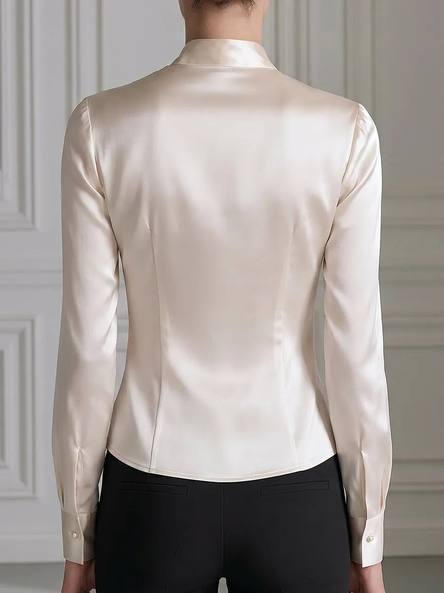 Floral Embroidered Mandarin Collar Satin Shirt
