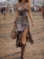 Bohemian-style Patchwork Print Midi Dress