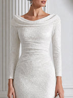 Textured Jacquard Cowl Neck Long Sleeve Midi Dress