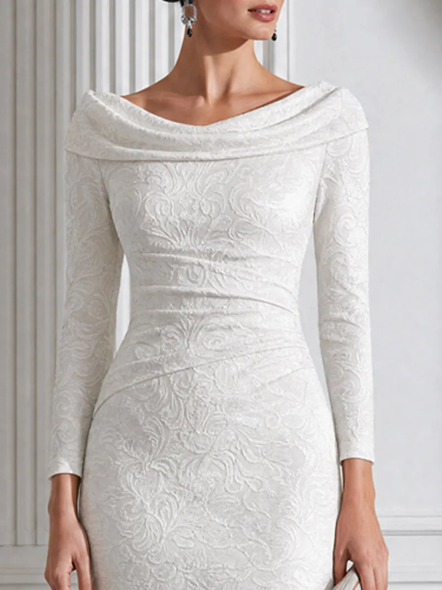 Textured Jacquard Cowl Neck Long Sleeve Midi Dress