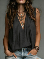 Women's Wrinkles Cozy Minimalist Solid-color V-neck 100% Cotton Vest