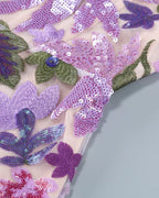 Strapless Floral Sequin Bustier Maxi Dress Lavender