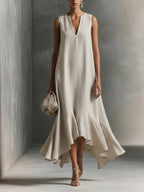Women's Minimalist Elegant Cotton And Linen Dress