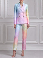 Pastel Watercolor Double Breasted Blazer & Flare Pants Set